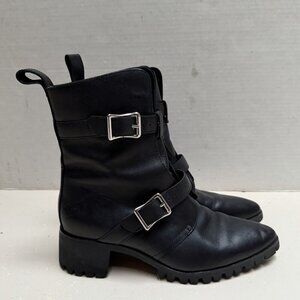 BH BR Breaking Hearts Burning Rubber Black Leather Boots Women 6 Goth Lug Sole